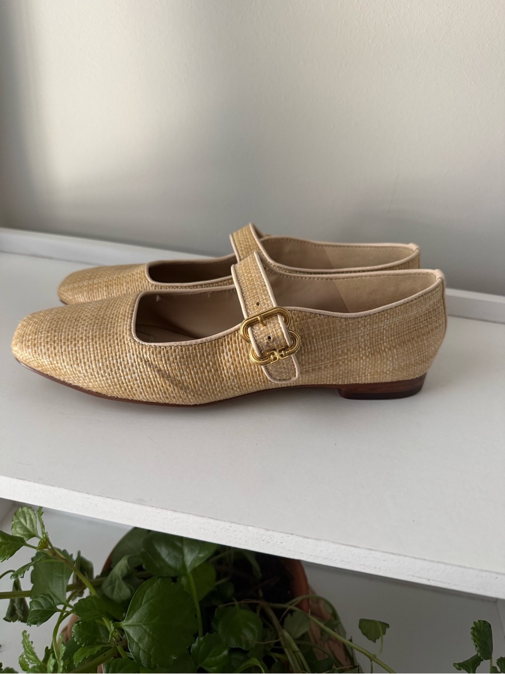 Sam Edelman Michaela Beige Mary Jane Flats with Gold Buckle - Picture 6 of 8
